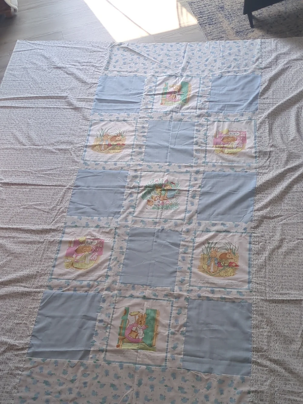 Handmade Peter Rabbit Beatrix Potter Quilt Top 77.5x87 Unfinished Cotton